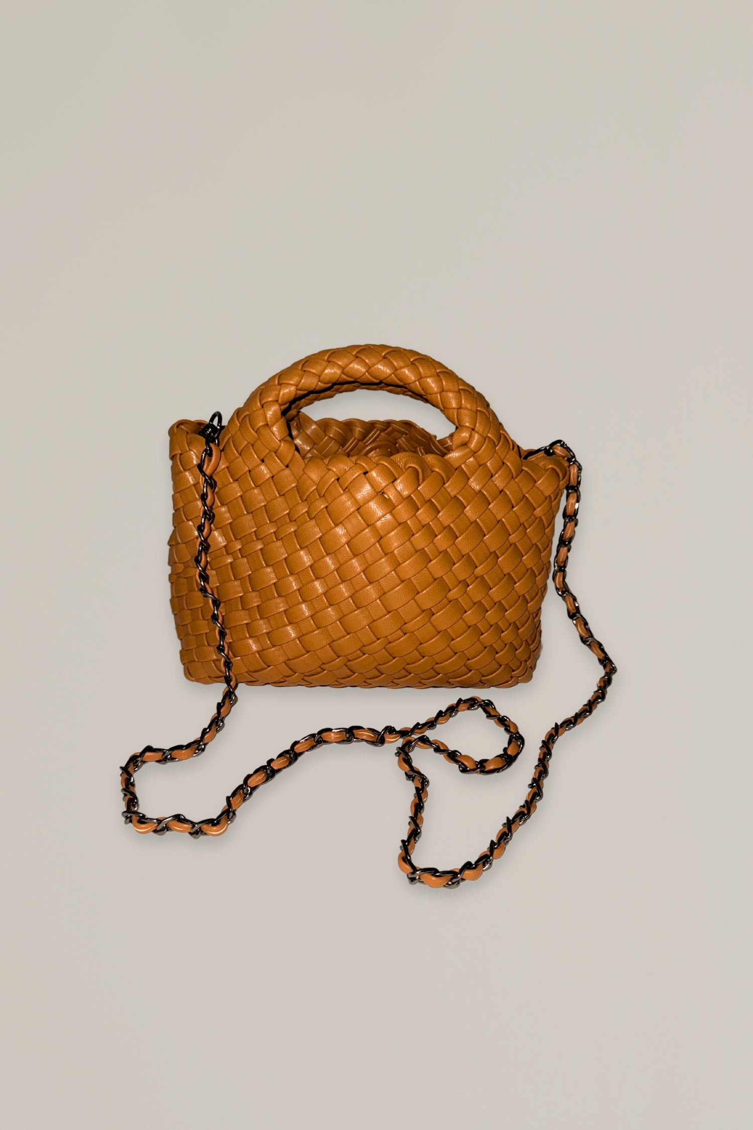 cognac mini woven bag