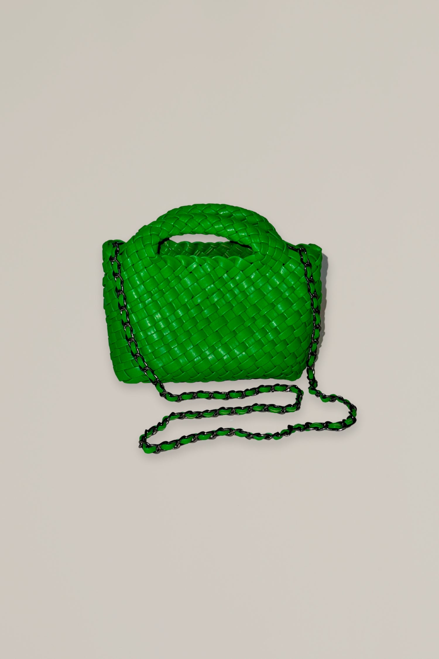 green mini woven bag