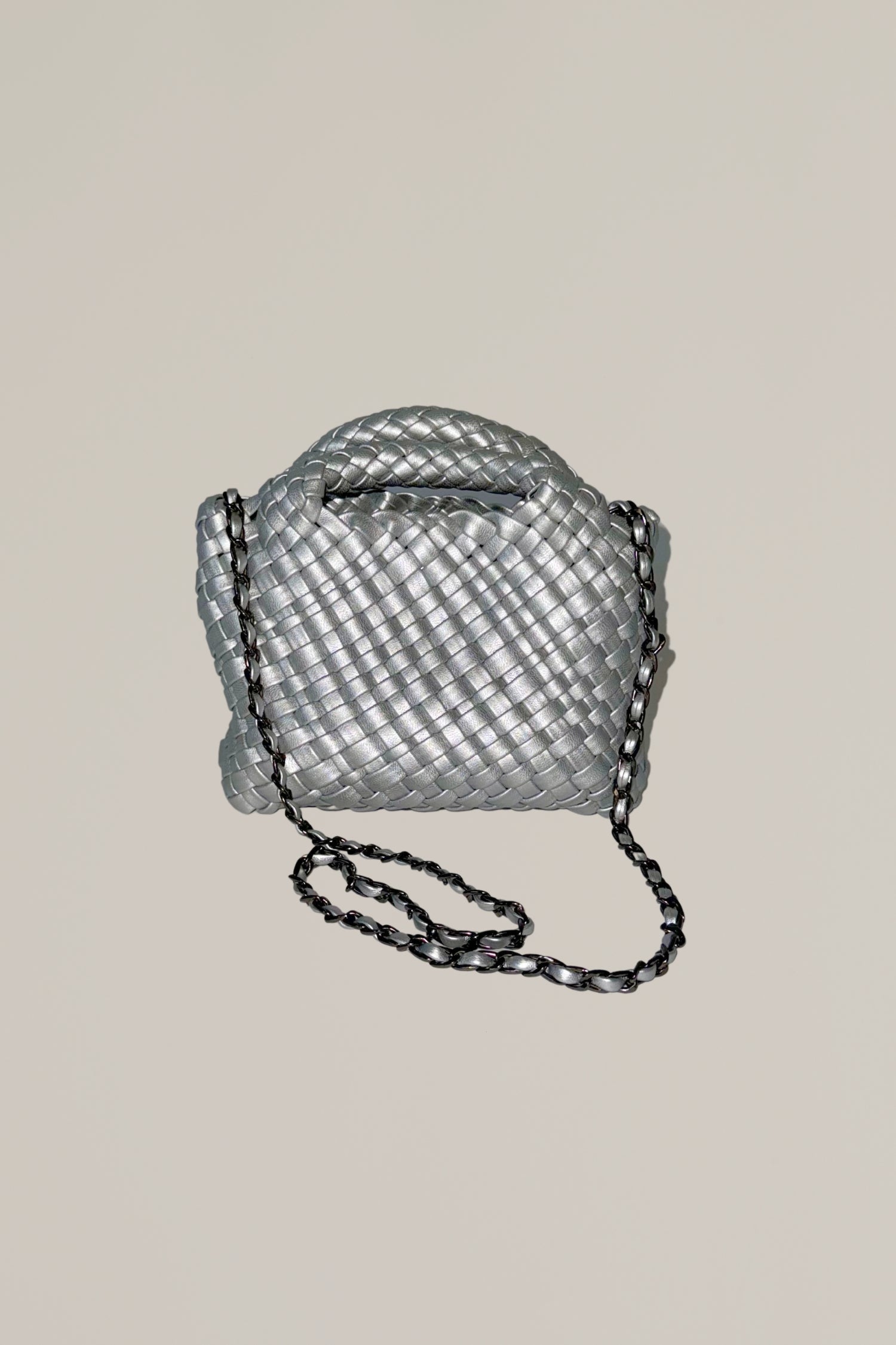 silver woven mini bag