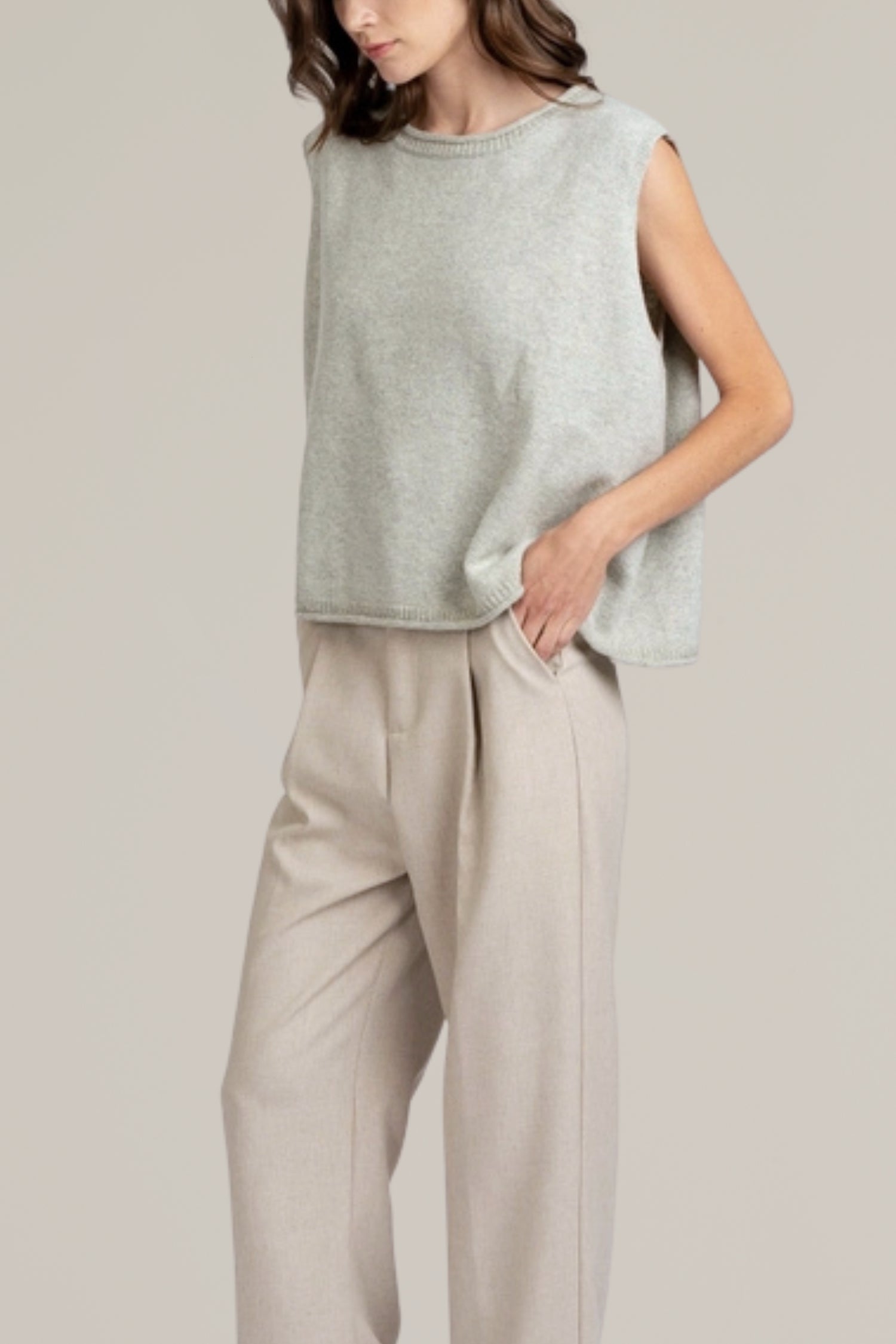 grey knit pullover sweater vest