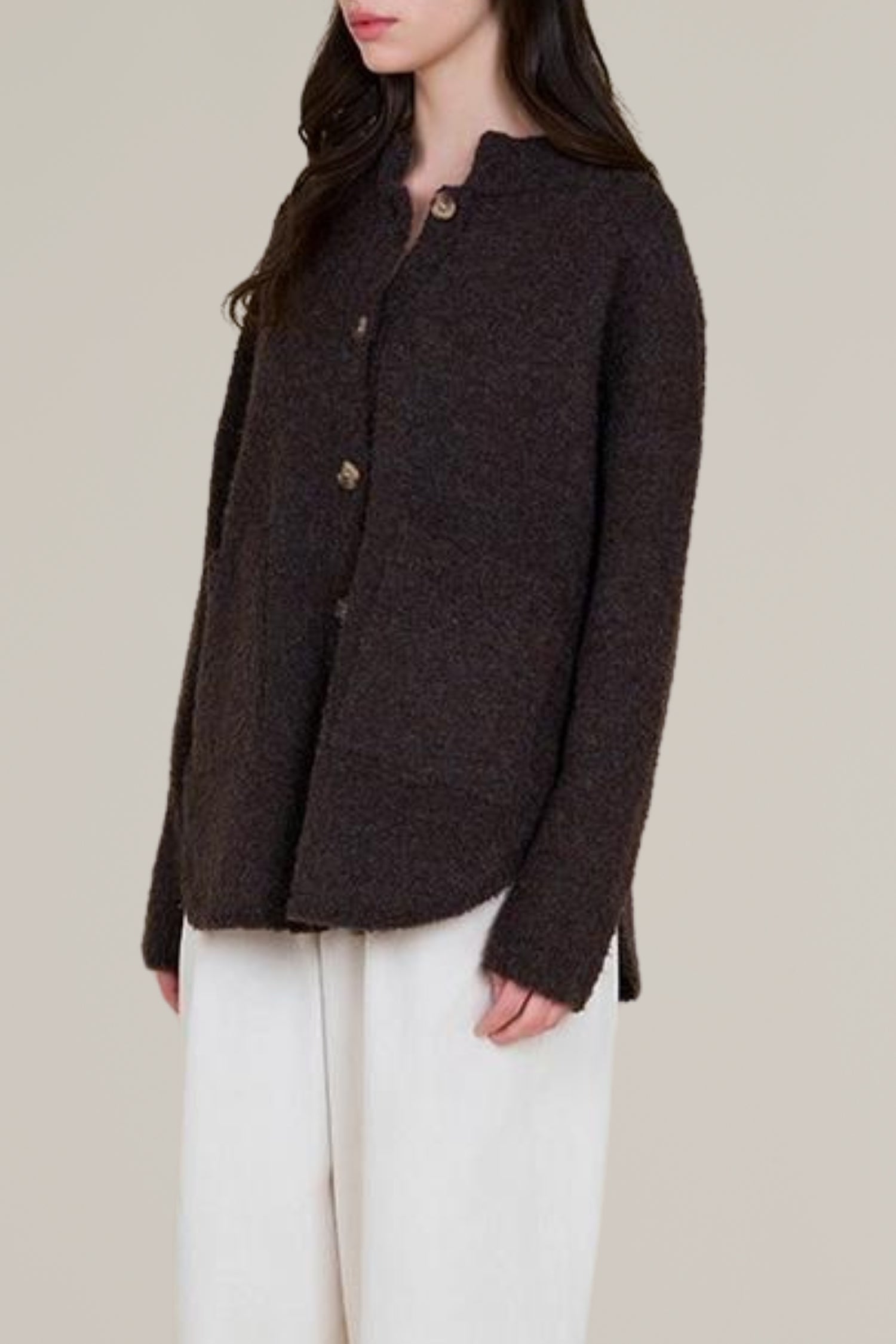 boucle button down cardigan