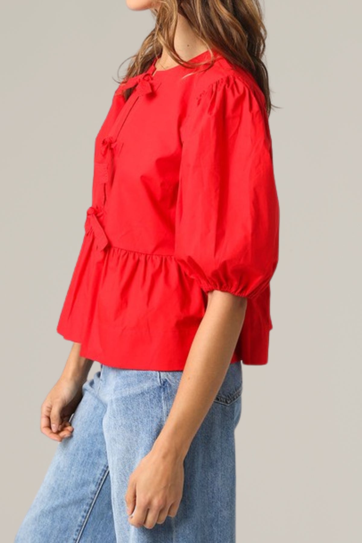 puff sleeve tie front blouse | c.u.e. the cloth