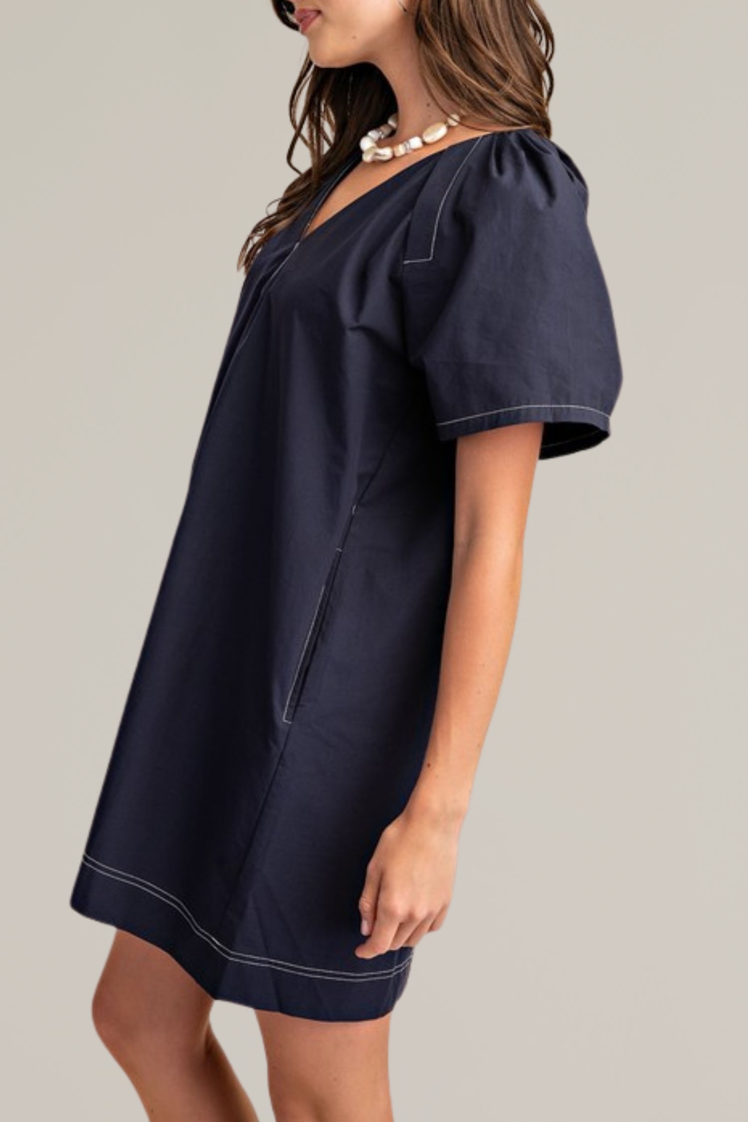 contrast stitch navy dress