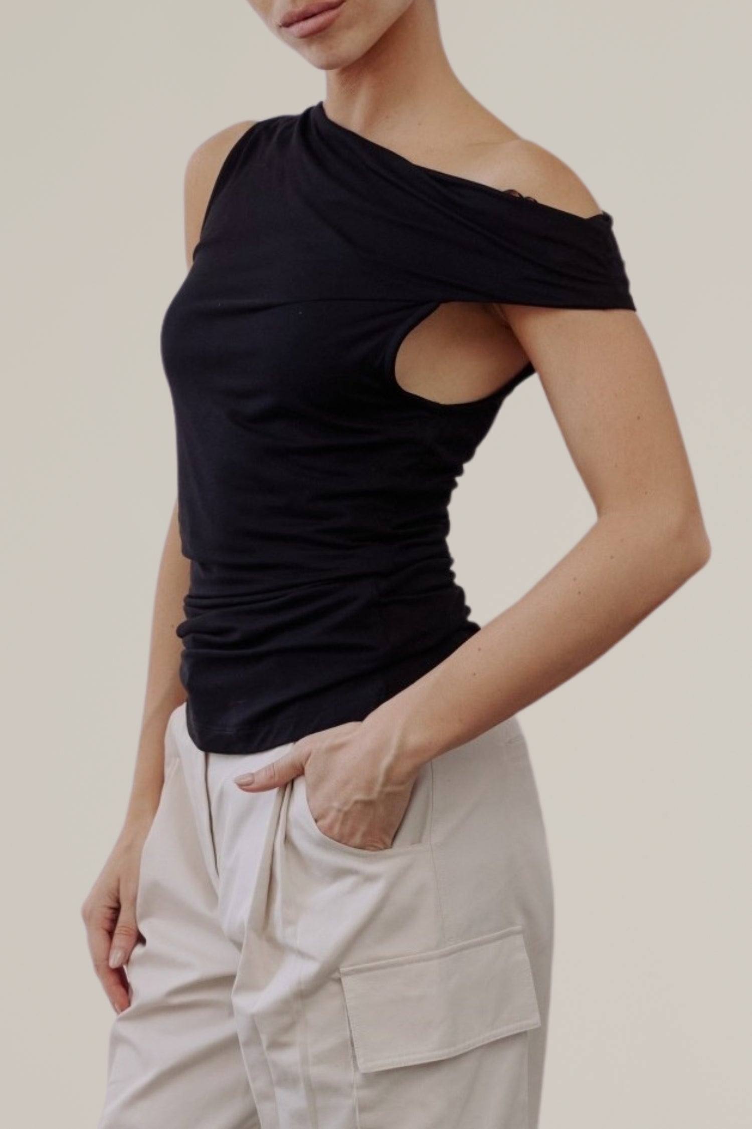 asymmetrical twist shoulder top