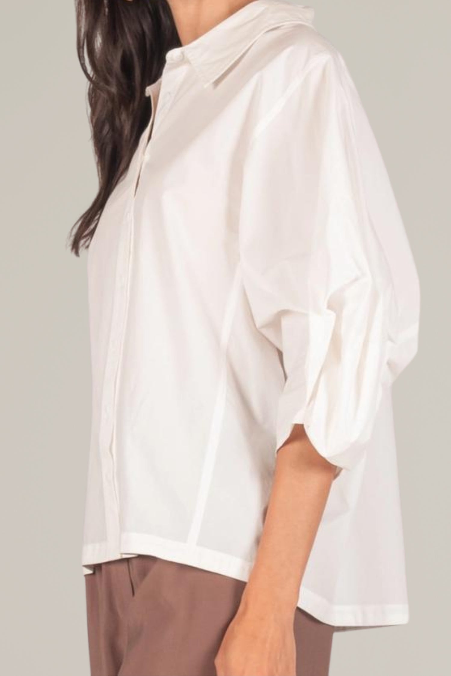 poplin balloon sleeve button down shirt