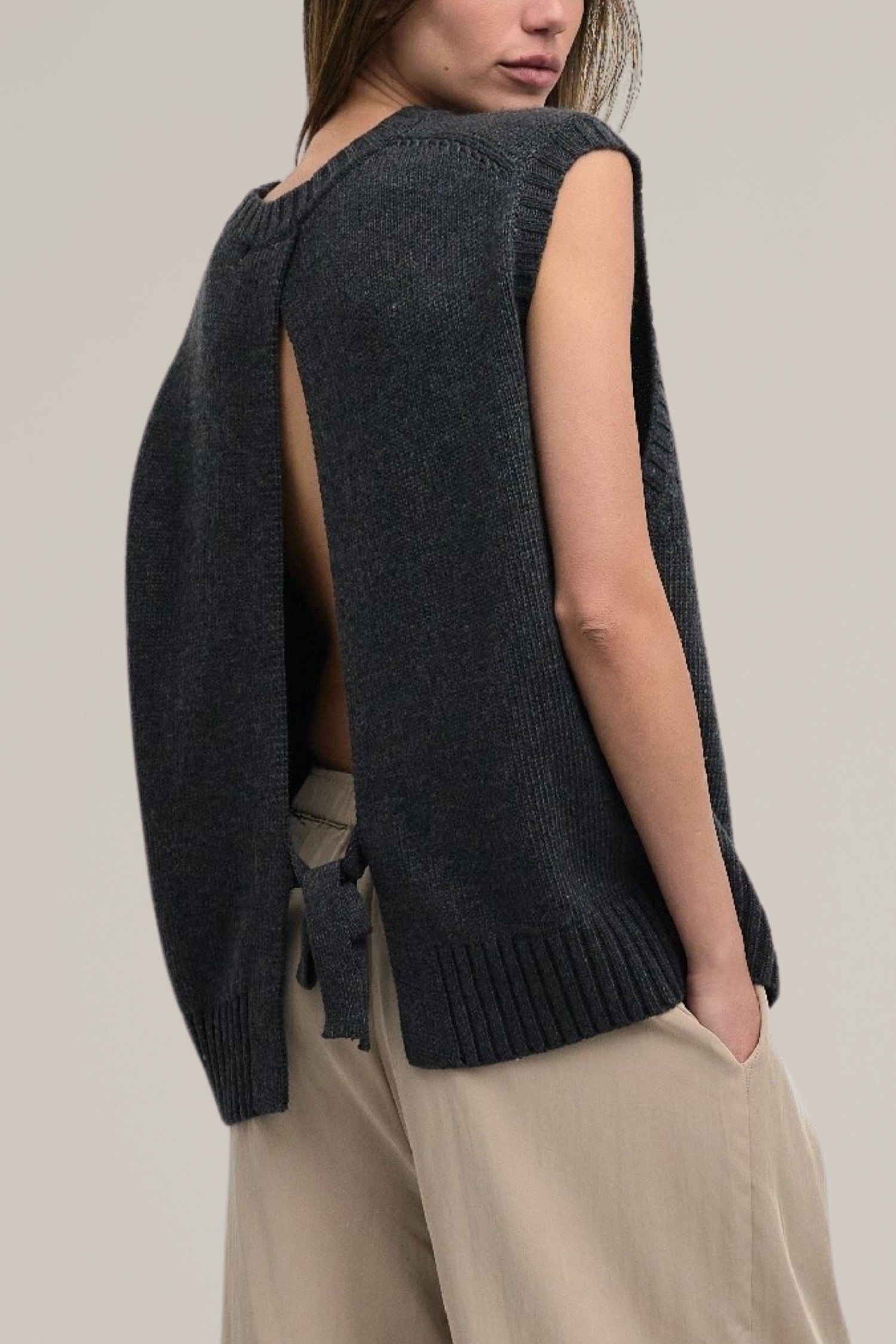 open tie back sweater vest