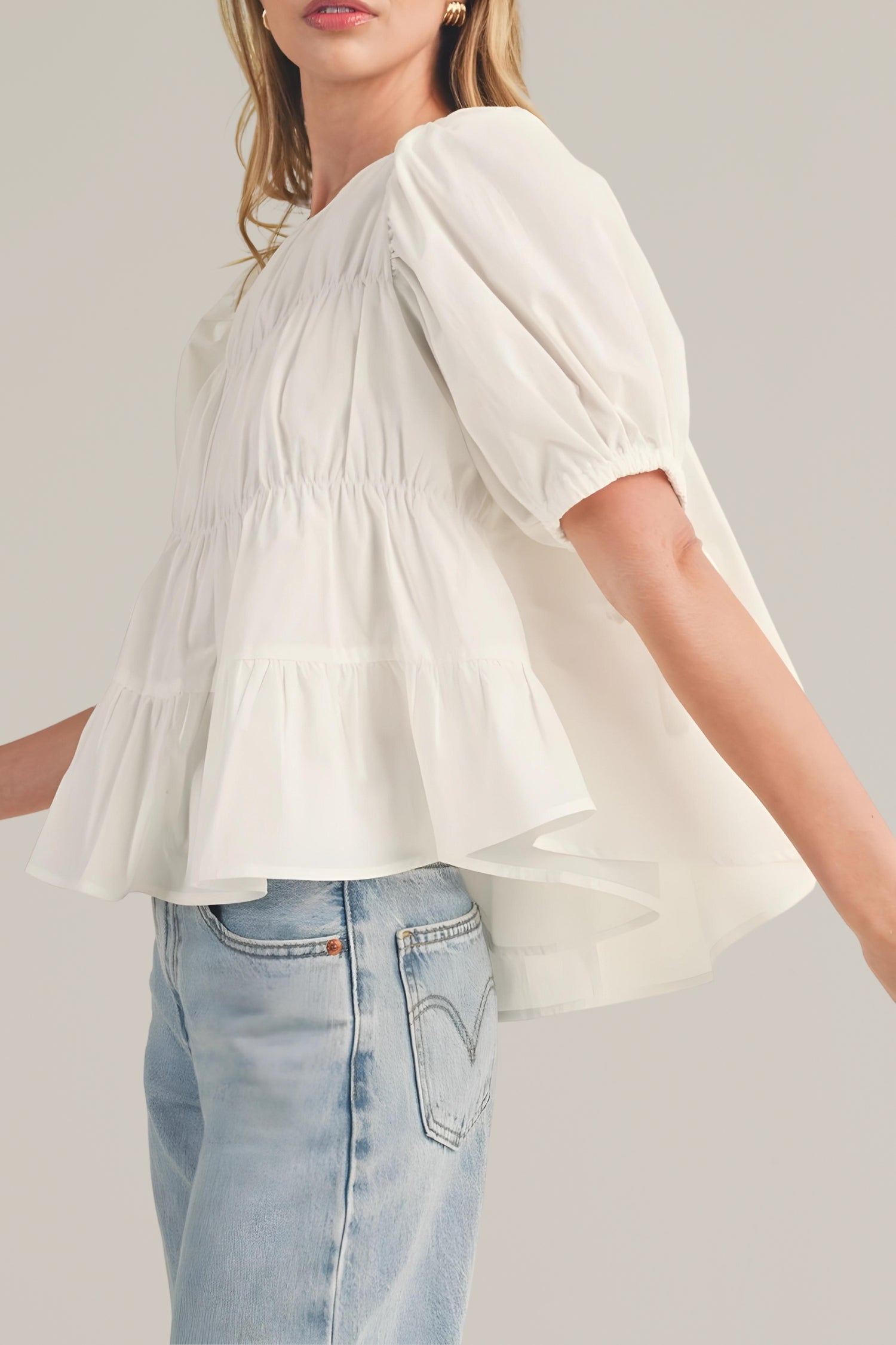 tiered puff sleeve tie top