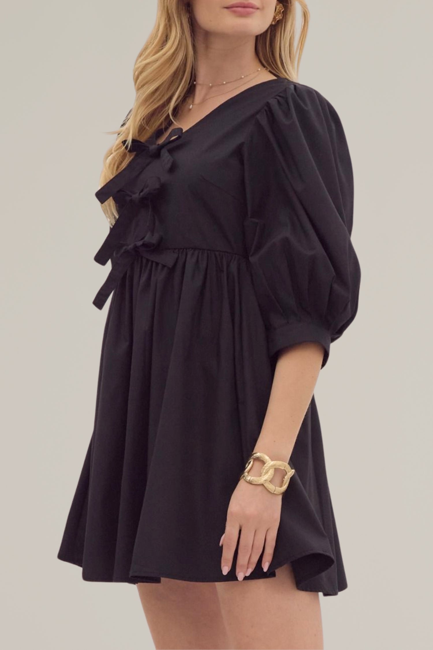 puff sleeve tie front dress