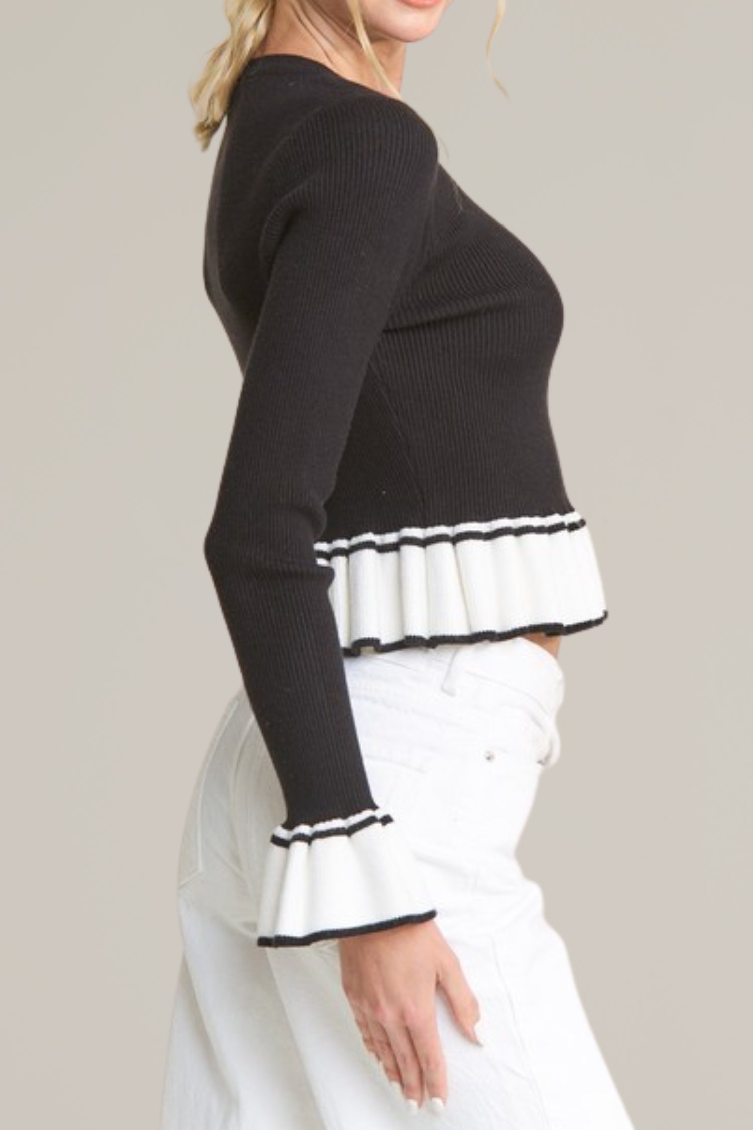 bell sleeve color block sweater