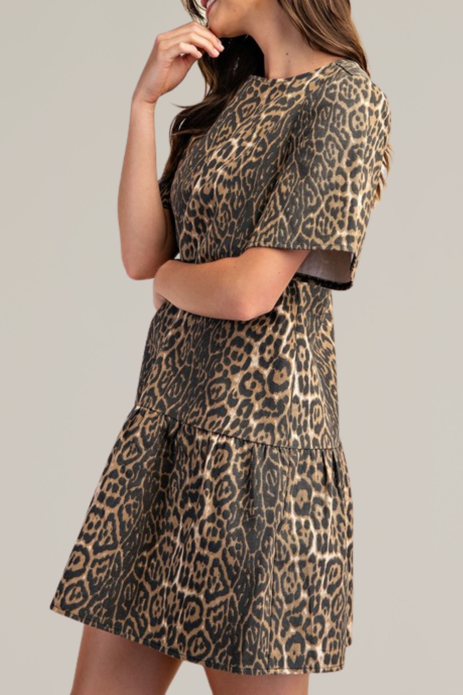 leopard print denim dress