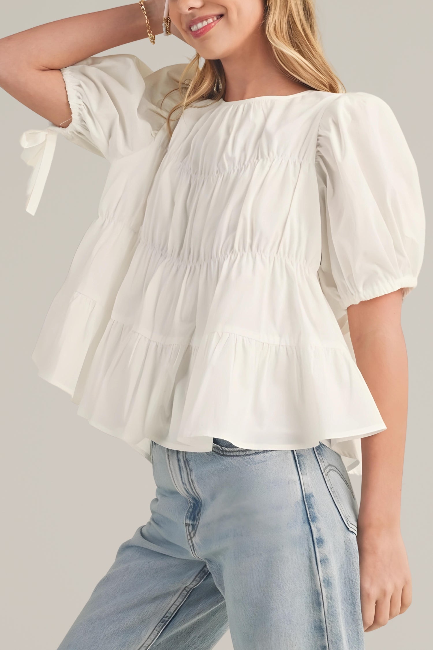 tiered puff sleeve tie top