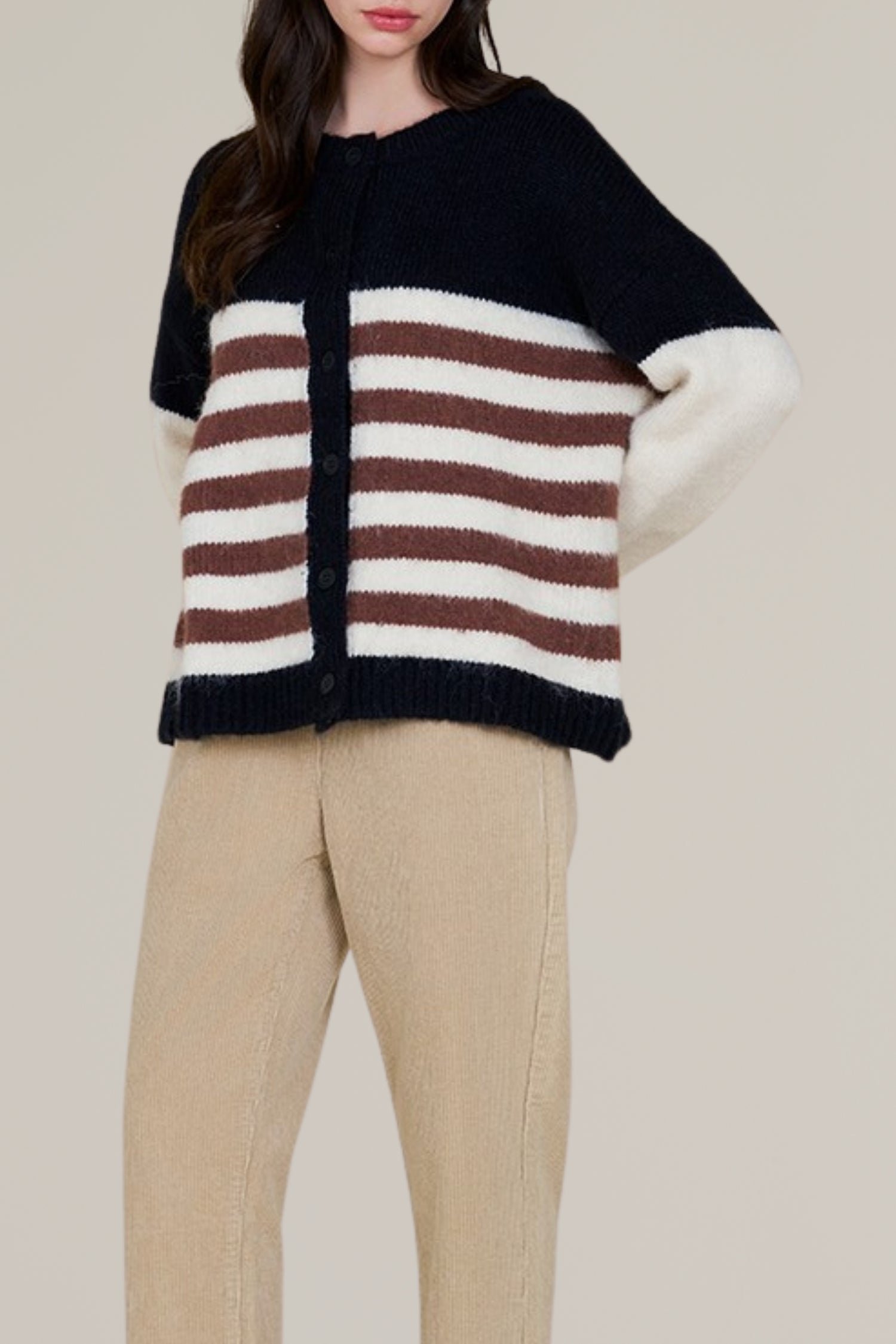 striped color block cardigan