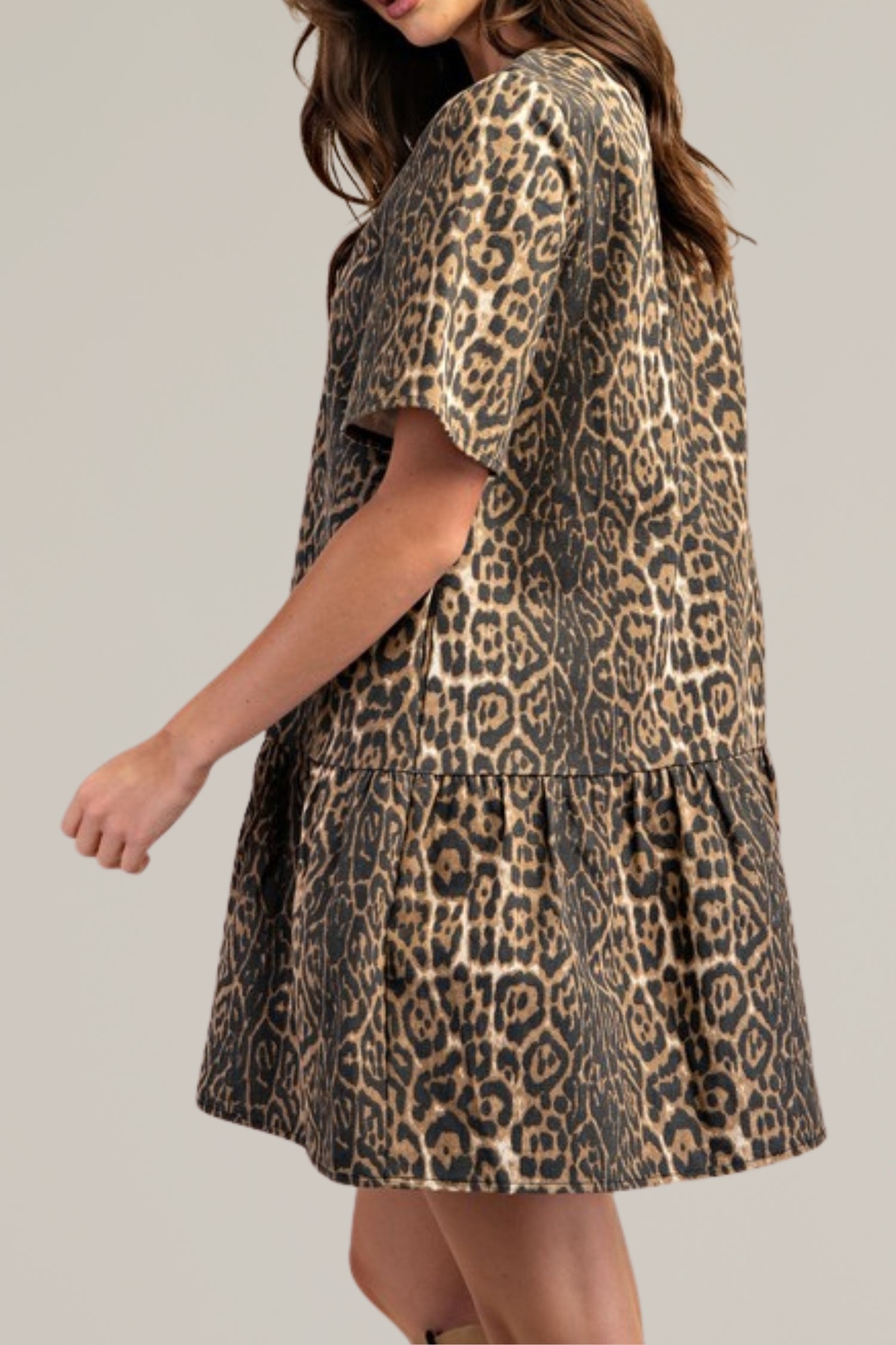 leopard print denim dress