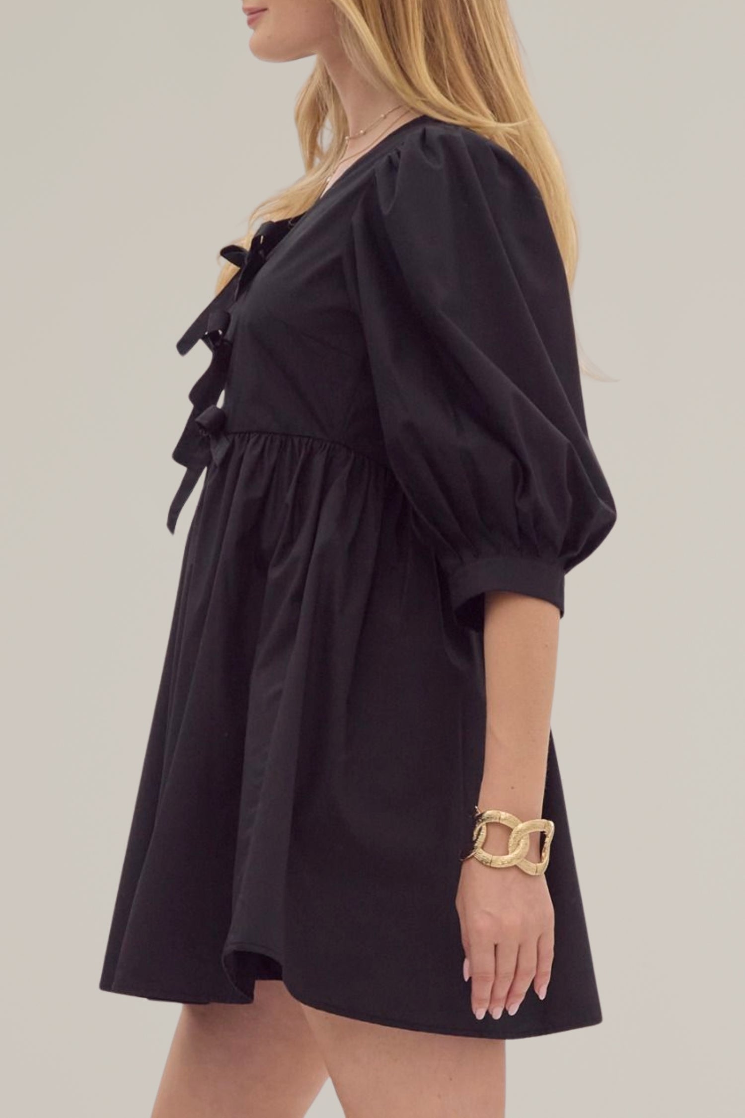 puff sleeve tie front dress