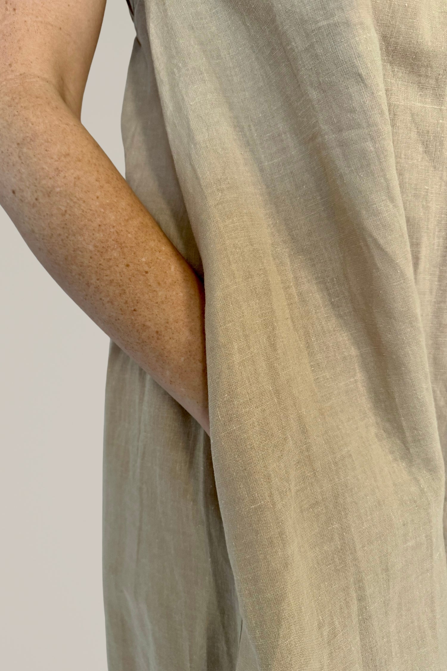 linen blend strapless column dress